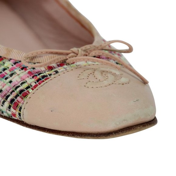 Chanel Ballet 38 Tweed and Leather Cap Toe Cc Flats CC-S0207P-C010 - Picture 9 of 11